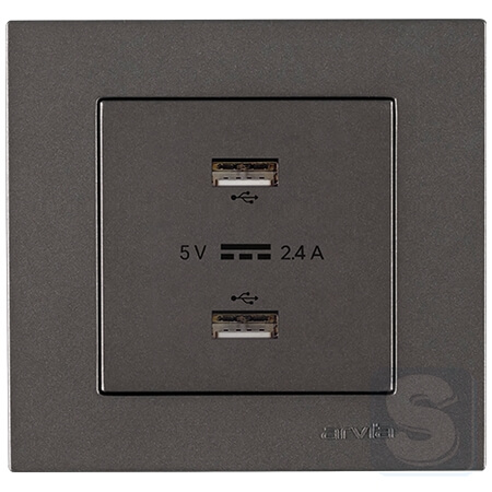 Розетка USB-A + USB-A 5V-2.4A Arvia Electric KAREN Антрацит (20 06 2000 302)